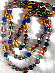 Molded multicolor art glass hand knotted 43 inches long necklace Italy