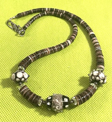 Artisan Lampwork Art Glass Beads Necklace 925 Sterling Hook Clasp 18” Maroon