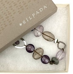 SILPADA Sterling Silver AMETHYST-QUARTZ-SHELL Beaded Necklace~#N2104~With BOX!