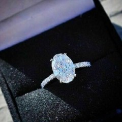 Oval Cut 3 CT Solitaire Engagement 925 Sterling Silver Ring 10K White Gold FN