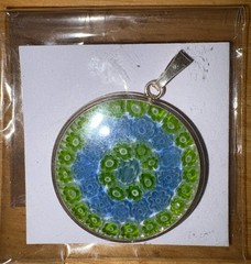 Venetian Murano Millefiori 1 1/16″ (27mm) Pendant in .925 Sterling Silver Frame