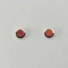 Red Mex. FIRE OPAL Post / Stud Earrings – 925 STERLING SILVER Rhodium #6e