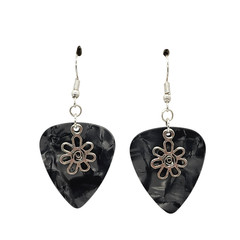 Small Flower Charm on Guitar Pick Earrings – Choose Color – Handmade in USA