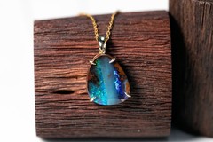 Minimalist Rectangle Australian Boulder Opal Diamond Engagement Ring 18K Gold
