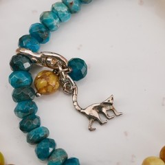 23.8g Jay King Apatite Agate Bead Bracelet Sterling 925 Lemur Charm 7in Boho