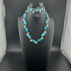 Vtg 15-18”Necklace 7-8.5” Bracelet Set Apatite Baroque Freshwater Pearl Artisan
