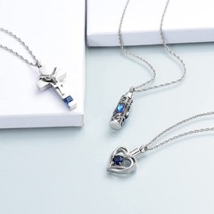 3PCS Cross Heart Cylinder Urn Pendant Memory Necklaces Ashe Memorial Jewelry