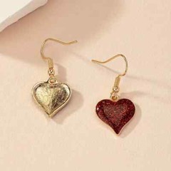 Red Heart Shaped Dangle Earrings Gold Toned Glitter Heart Women’s Fashion Gift