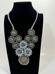 Artisan Necklace Beaded Disc Bib Crochet Sewn Beads Boho Cottagecore Handmade