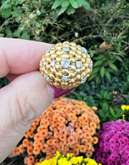 VINTAGE 18K YELLOW GOLD DIAMOND BOMBE HONEY COMB RING LARGE SOLID HEAVY CUSTOM