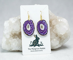 Med Faux Amethyst Geode Slice Polymer Clay Handmade Dangle Earrings SS Ear Wires