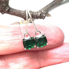 Lab Made Emerald Earrings Sterling Silver 925 , May Birthstone