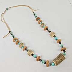 Handmade Tribal Boho Necklace Turquoise Beads Bone Horn Discs Rustic Natural….