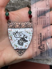 Glass Enameled Copper Reindeer Christmas necklace with Swarovski beads HANDMADE