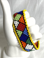 Hand Woven Bright Multi-color Geometric Seed Beaded Bracelet Loop Closure 7″