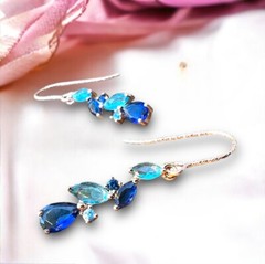 14K Rose Gold Filled Lab Made Swiss Blue Topaz and Sapphire Earrings
