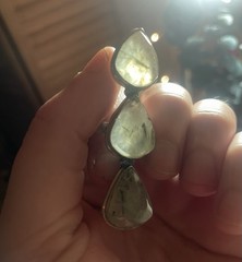 Natural Prehnite Gemstone Ring Long 2.5”925 Sterling Good Luck Statement Ring s8