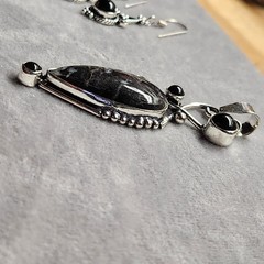 New Black Onyx Buffalo Jasper 925 Silver Goth Fairy Set Jewelry Earrings Pendant
