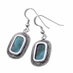 Sterling Silver Blue Green Natural Eilat Stone Jewelry Oval Dangle Lady Earrings