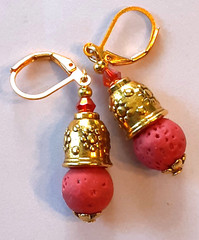 RED LAVA ROCK Crystal Bicone drop earring artisan GP leverback PCL