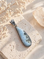 Natural Caribbean Larimar Silver 2” Necklace Pendant