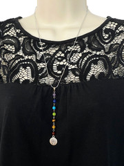 Chakra Tree of Life Pendant Lariat Necklace Gemstone Glass Beaded Silver Chain