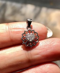 925 Sterling Silver HEART FLOWER FLORAL Pendant with Cz Small Minimal Jewelry #1