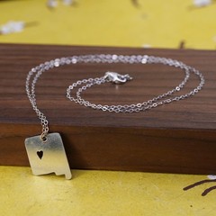 18″, Sterling silver necklace, 925 flatten circle chain with tag heart pendant