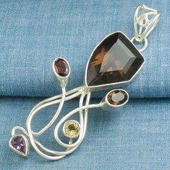 Handcrafted QUARTZ CITRINE GARNET AMETHYST PENDANT Sterling Silver+ FREE GIFT