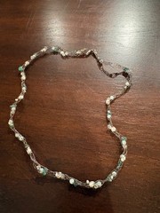 Handcrafted 925 Sterling Silver Wire Crochet Necklace Mixed Stone Pearl Crystal
