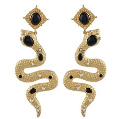 Serpentine Earrings Handcrafted gold plated brass with Black onyx and Pearls