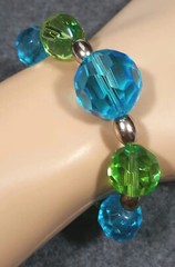 New Beautiful Bracelet Stretch Blue Green Glass Beads Silver Tone Metal Uniqu…