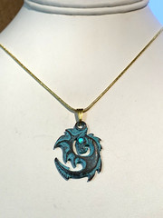 NEW PRICE *MYKONOS ANCIENT CELTIC DRAGON BLUE FIRE OPAL PENDANT NECKLACE .g