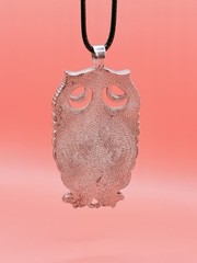 Vintage Signed LUNT Pewter Owl Pendant Necklace Large Boho Brutalist Retro