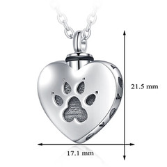 Maya’s Grace Paw Print Heart Urn Necklace Dog Memorial Jewelry