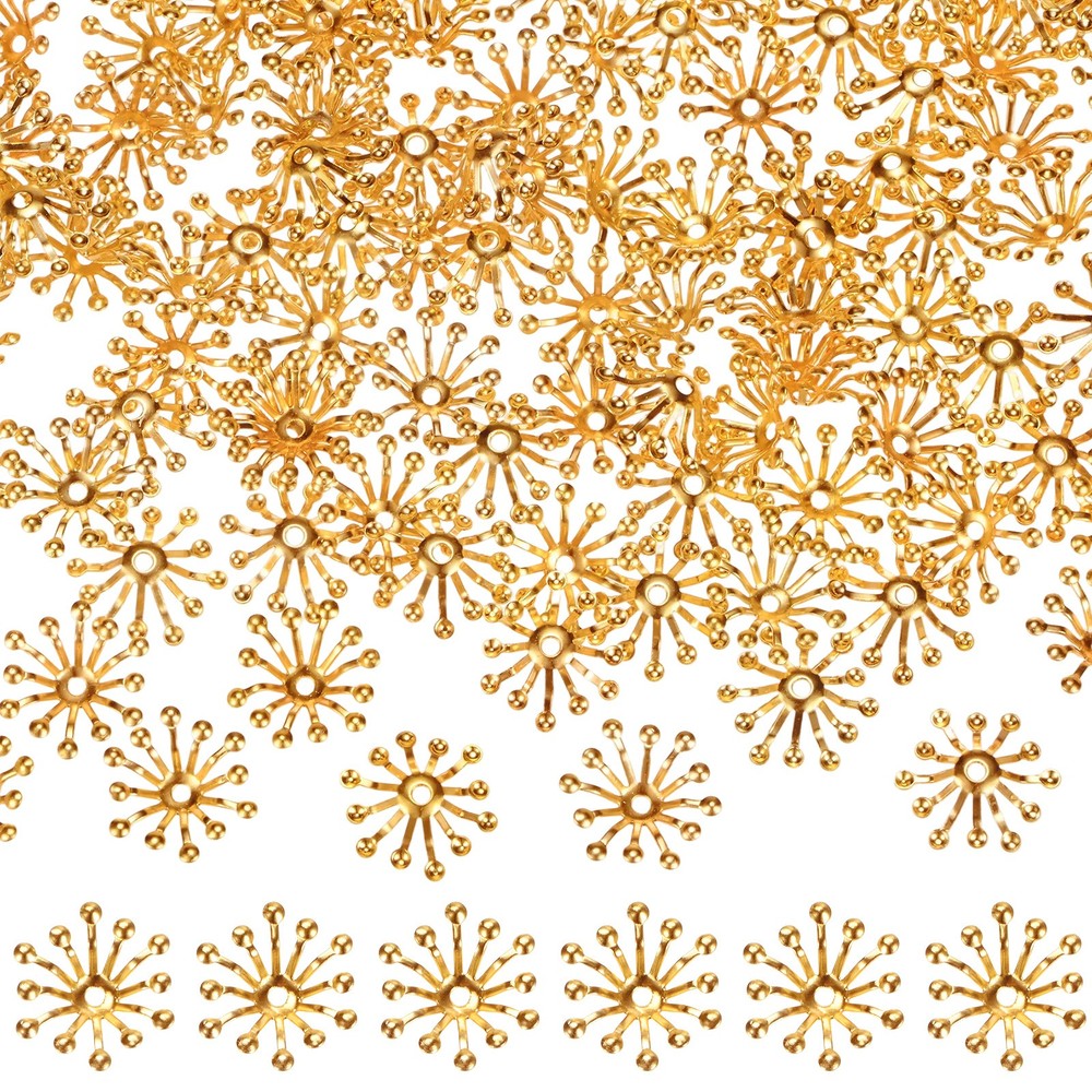 200-Pack 13mm x 3.5mm ( W x H ) Bead End Caps Flower Stamen [Red Gold]