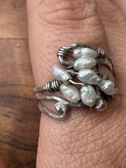 Sterling Silver White Pearl Cluster Band Ring, Stackable, Women’s Size 9