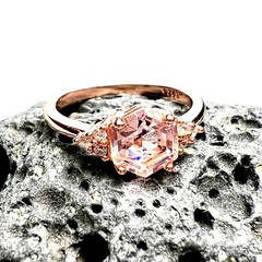 Lab Made Morganite Ring 14k Rose Gold Vermeil , Beryl , Gift Of Love