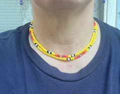 Native American Sunburst Yellow 31”glass seed bead Handmade necklace double wrap
