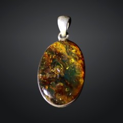 Genuine Beautiful Green Blue Amber 925 Sterling Silver Oval Pendant 33mm
