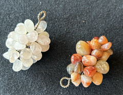 2 Natural Stone Grape Clusters Bunches Quartz Agate Twisted Wire Pendants 2.25″