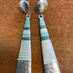 Vintage Handmade Boho Drop Earrings Butterfly Post Thread Wrapped Stripes 3”
