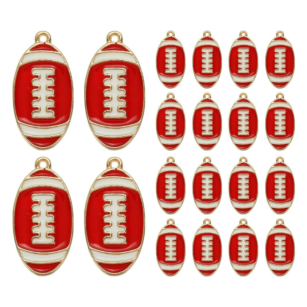 20 Pcs Football Charm for Jewelry Pendant for Sports, Red Tone White