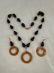 Copper Onyx and Copper MOP 19″ Necklace & Matching 2 3/4″ Earrings Set