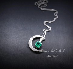 Crescent Moon Emerald Necklace – Sterling Silver One Necklace Two wear – Green