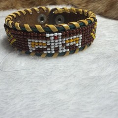 Vintage 1970’s Indian Bead Cuff Bracelet Woven Pattern Handcrafted Artisan Piece