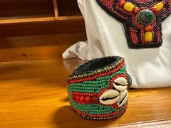 Vintage Tibetan Beaded Necklace with Cowry Shells & Matching Cuff Bracelets