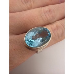 925 Sterling Silver Faceted Blue Topaz Aquamarine Ring Size 6.5