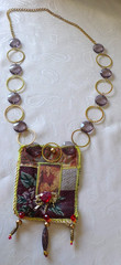 Handmade Crocheted art Necklace Cotton Fabric embroidered crocheted+ Beads