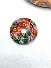 Floral Colorful Hand Blown Glass Donut Pendant